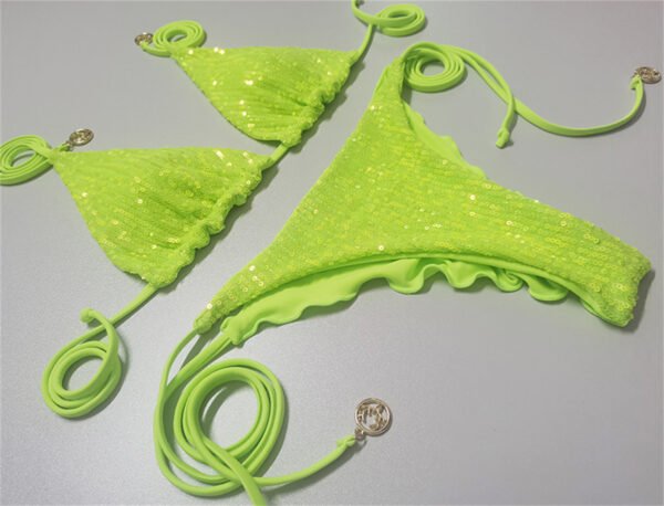 neon green sequin bikini sets for women