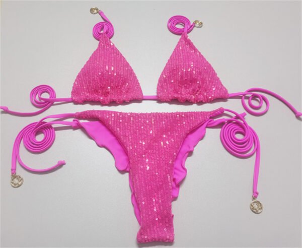 Pink sequin bikini sets for women